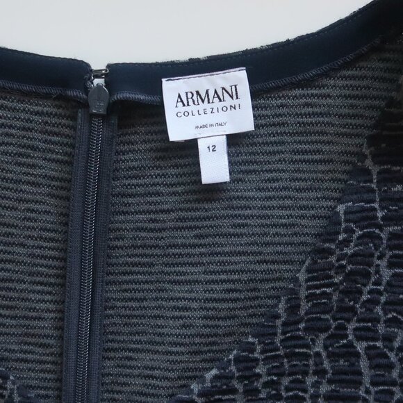 Armani Collezioni  Navy Blue & Grey Textured Stretchy Jacquard Shift Dress Italy - Picture 9 of 16